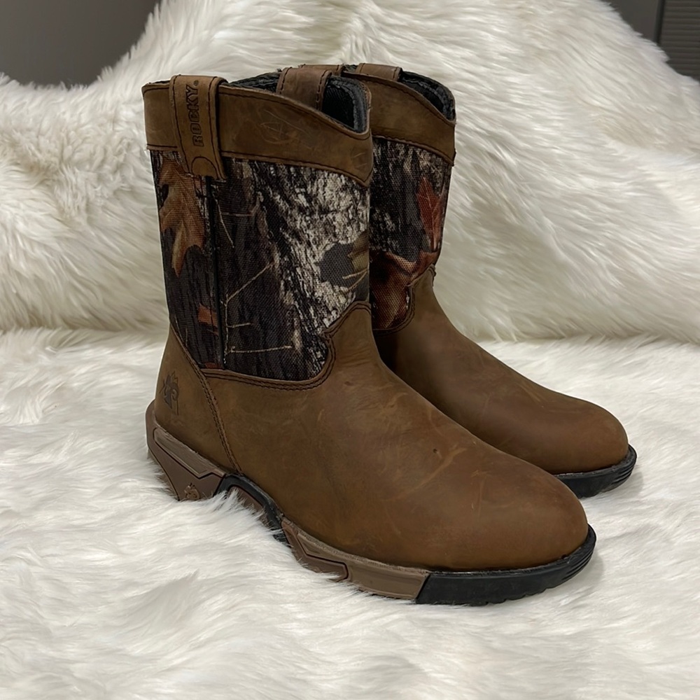 Rocky Toddler Cowboy Boots Size 3 Brown Leather Camo Western Kids